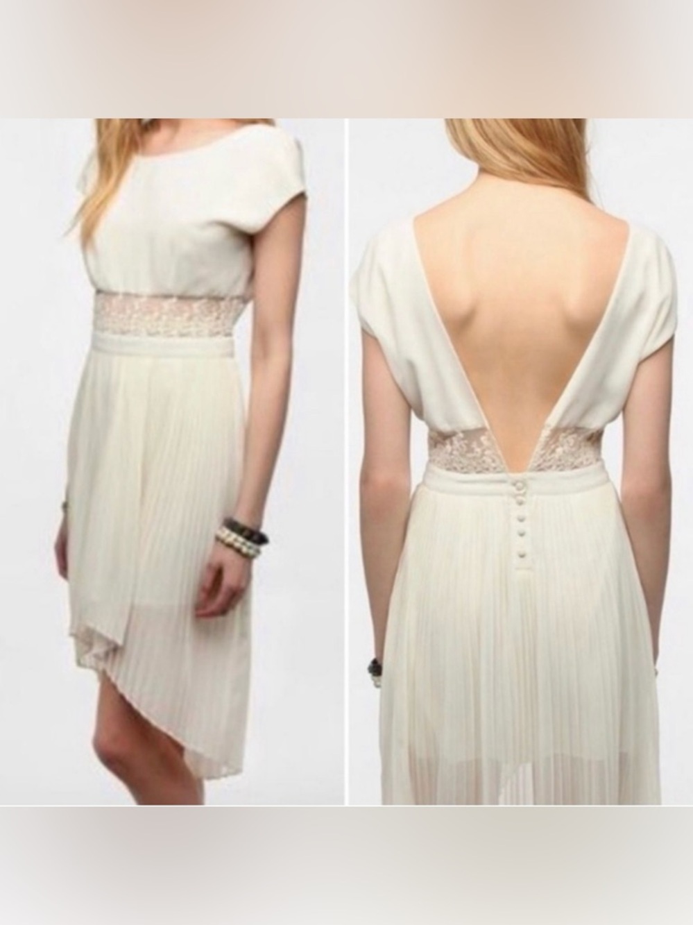 Kimchi Blue Cream Pleated Lace Waist Open-Back Dress